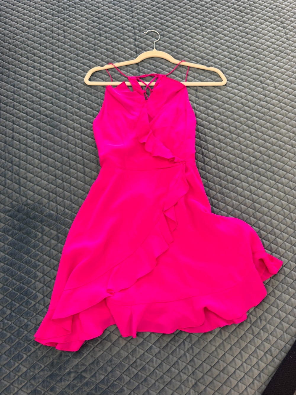 Hot pink silk Ruffle Mini Dress XS